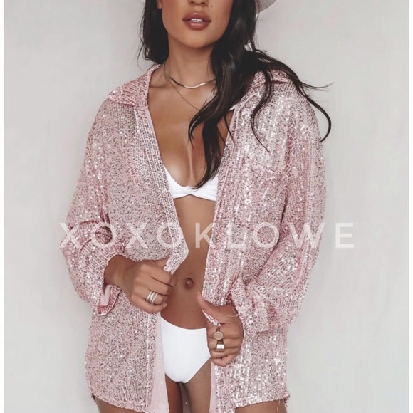 LAST 1 POL Pink Sequin Princess Button Down Shirt Blouse - Picture 9 of 15